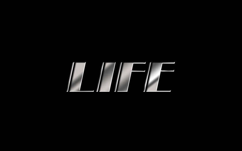 Metallic text on black background