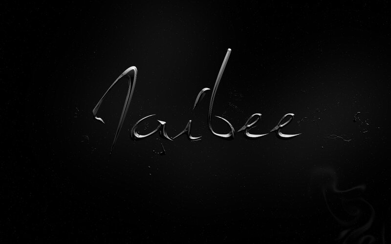 metallic text on dark background