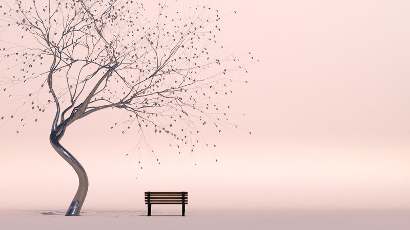 Metallic Tree and Bench