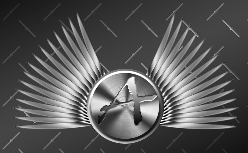 metallic winged logo with letter A