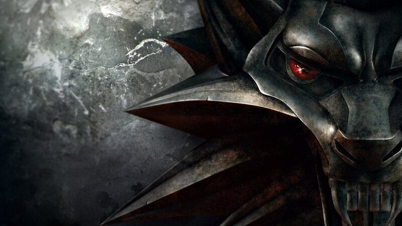 Metallic Wolf Head — Gray, Dark, Menacing, Digital Art, Red Eye