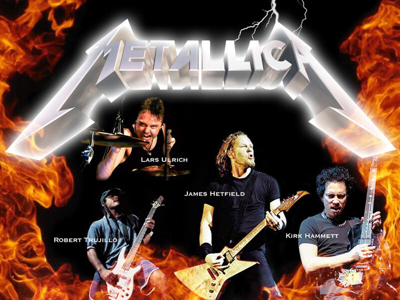 Metallica band members in flames