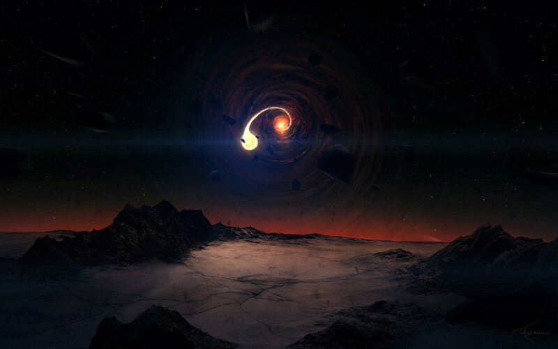 Meteor Entering Black Hole — Dramatic, Night, Digital Art