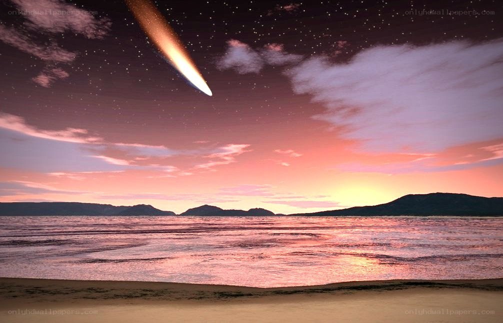 Meteor over a beach at sunset