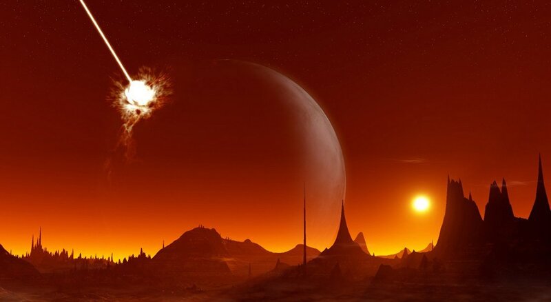 Meteor over alien planet