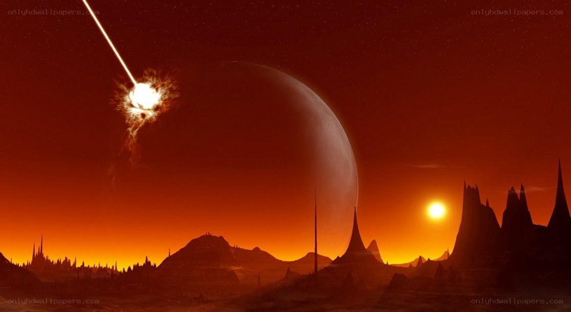 Meteor over alien planet