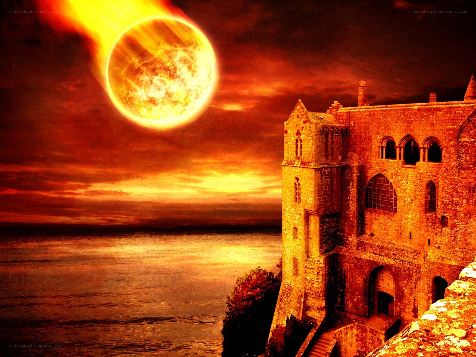 Meteor over ancient castle