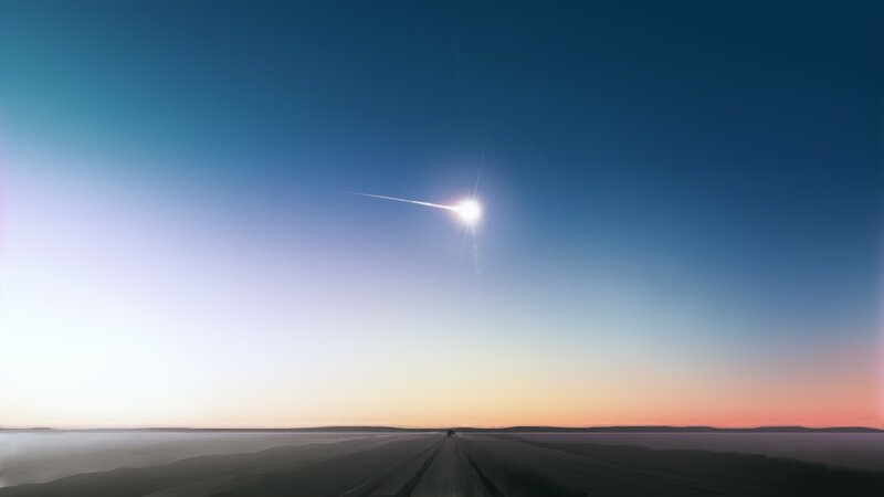 Meteor over desert road