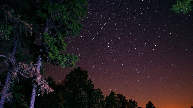 Meteor over forest at night