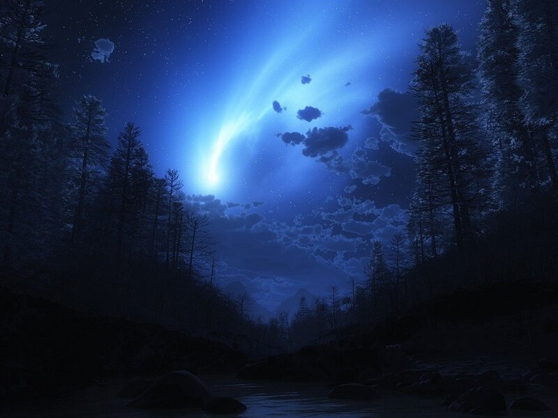 Meteor over Forest — Blue, Dramatic