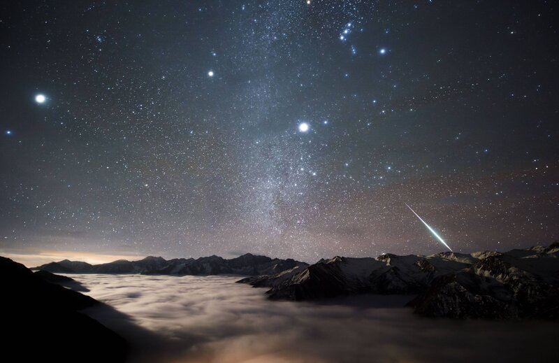 Meteor over Mountain Range