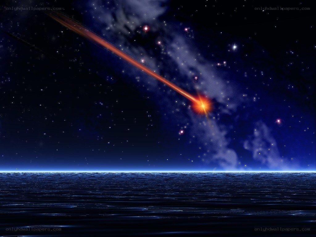 Meteor over ocean at night