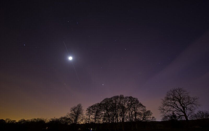 Meteor over silhouetted trees