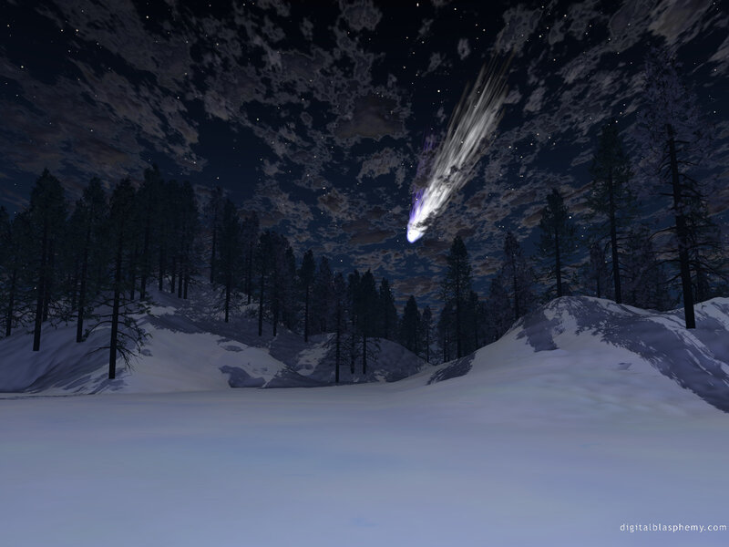 Meteor over snowy forest