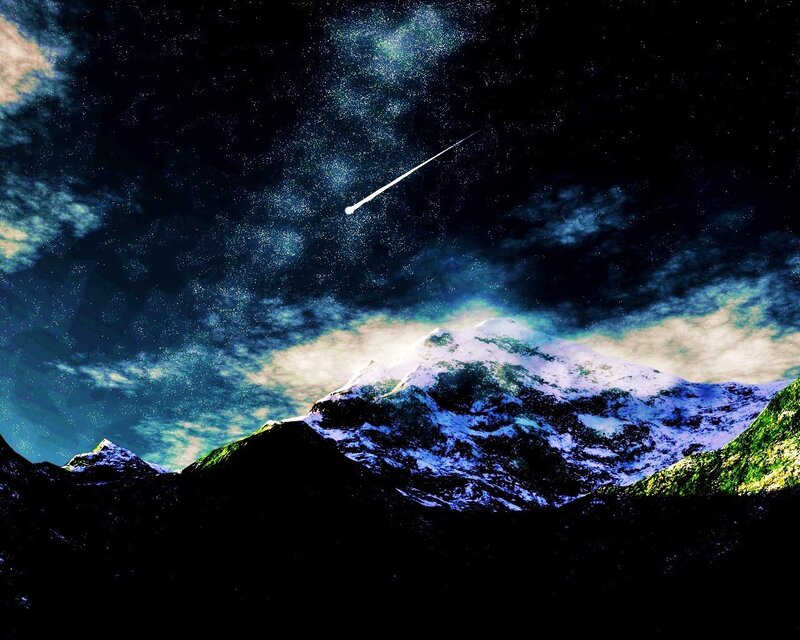 Meteor over snowy mountains