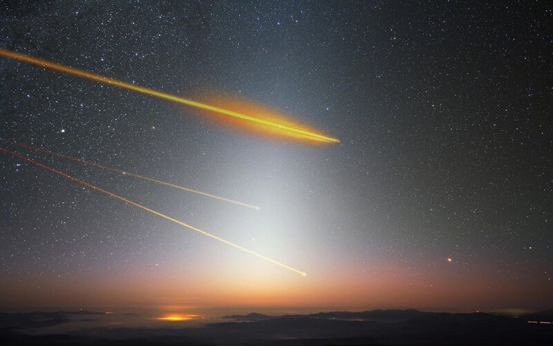 Meteor Shower in Night Sky — Black, Dramatic, Photograph