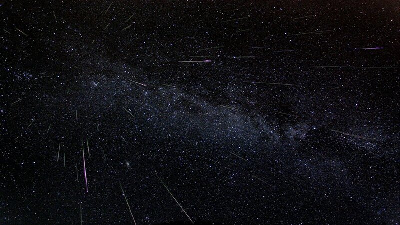 Meteor Shower in Night Sky — Black