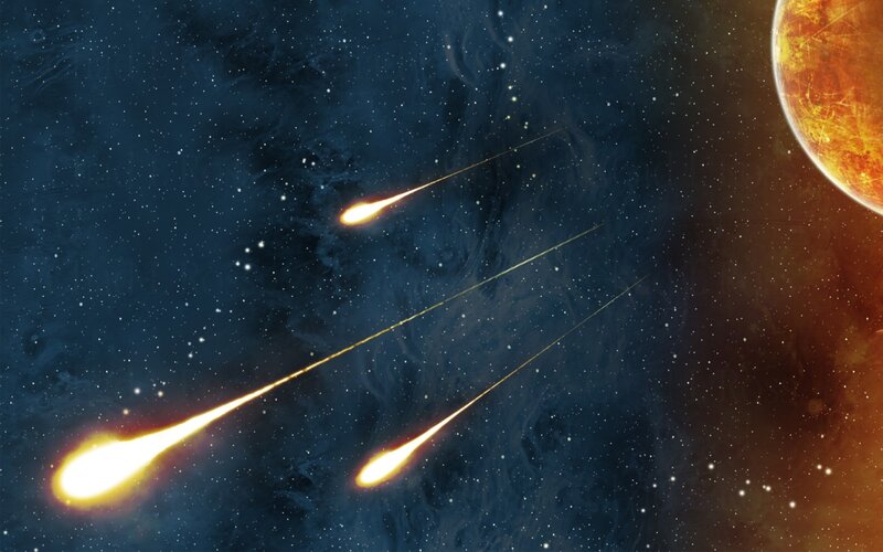 Meteor shower near planet