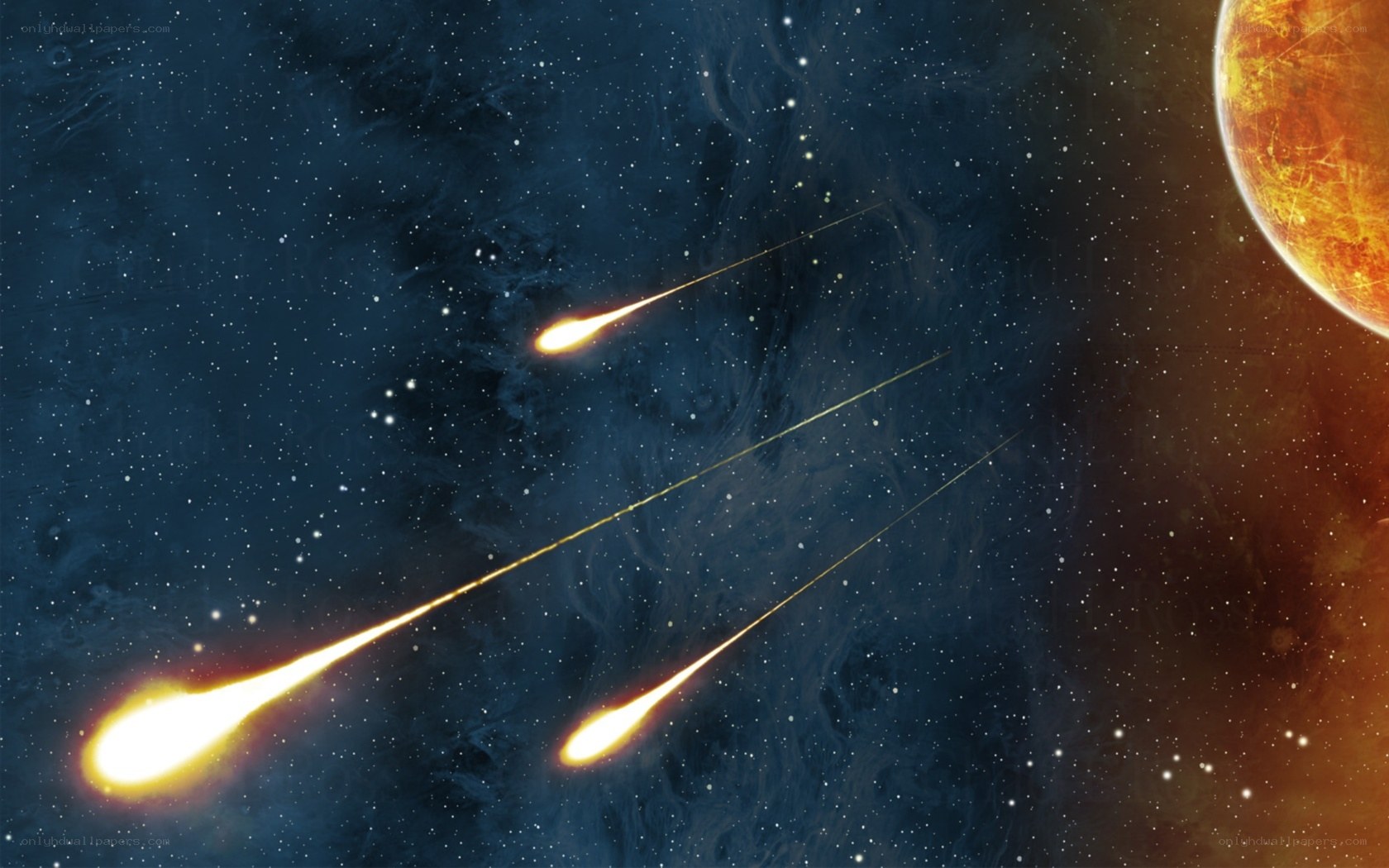 Meteor shower near planet