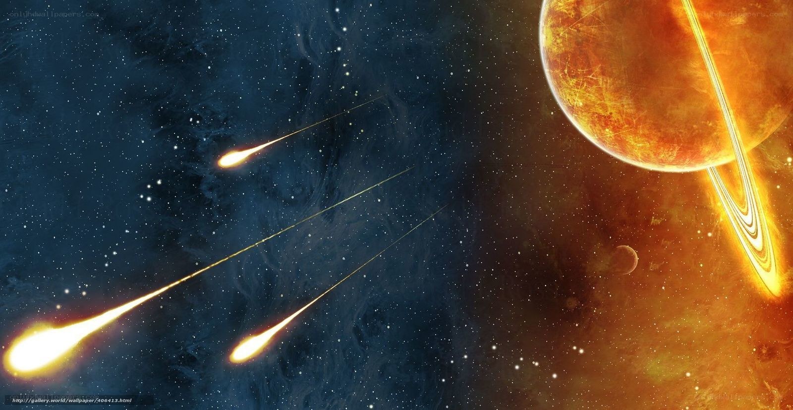 Meteor shower near ringed planet