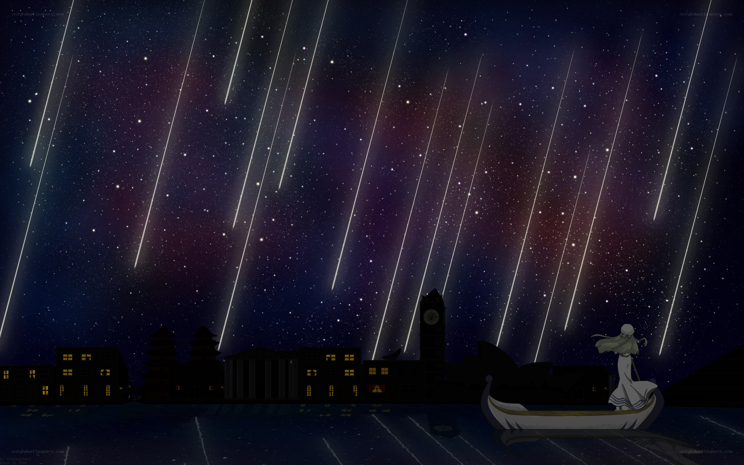 Meteor shower over city