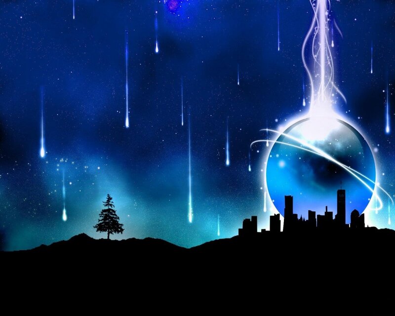 Meteor shower over city