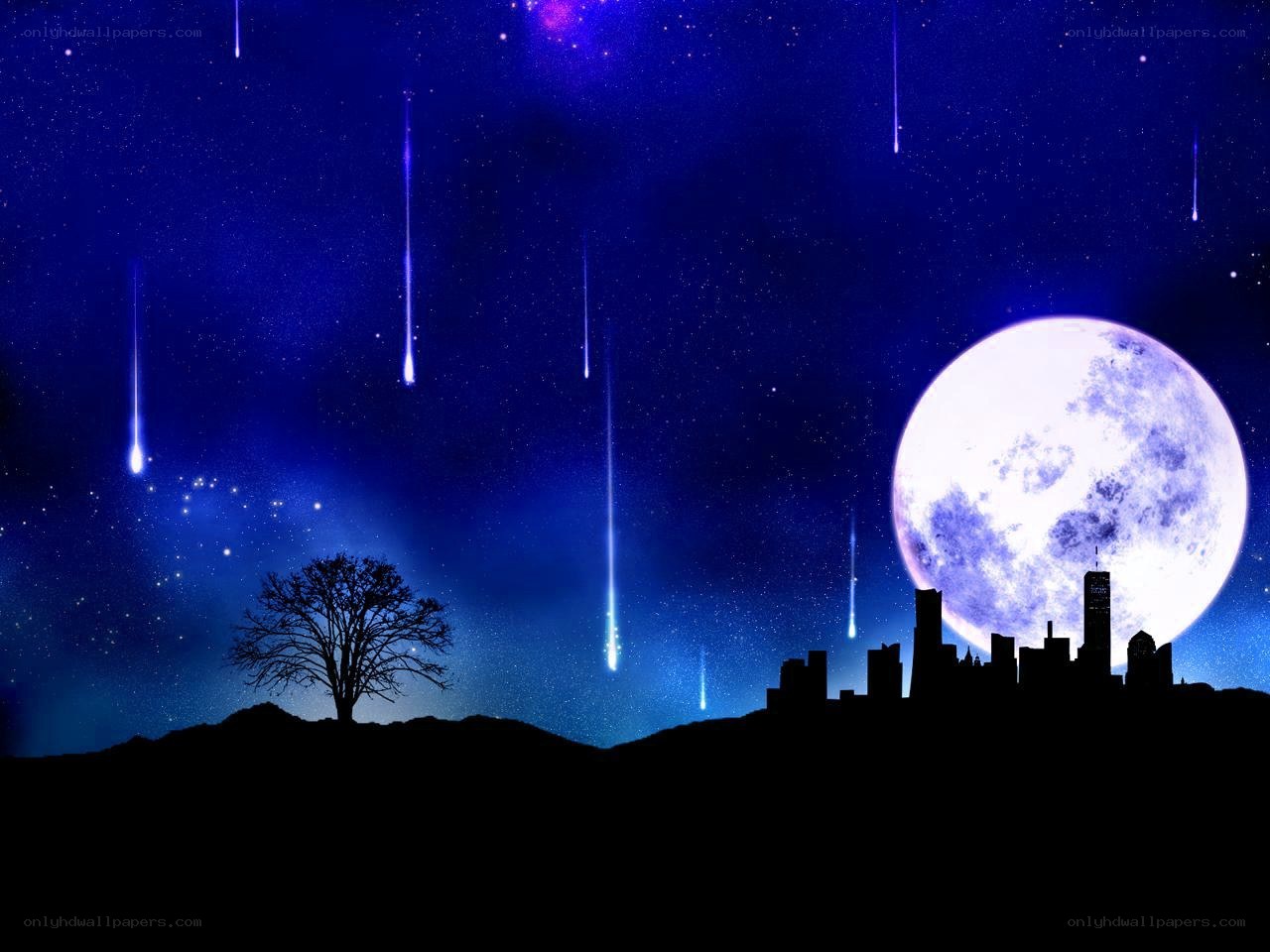 Meteor shower over city