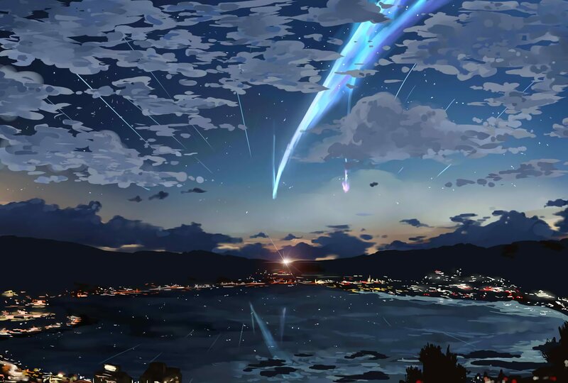 Meteor Shower over City — Blue