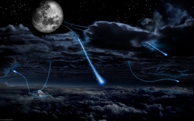 Meteor Shower over Clouds — Blue