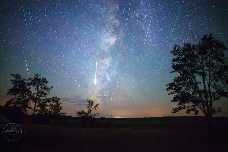 Meteor Shower over Field — Blue