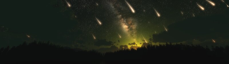 Meteor Shower over Forest — Black, Dramatic