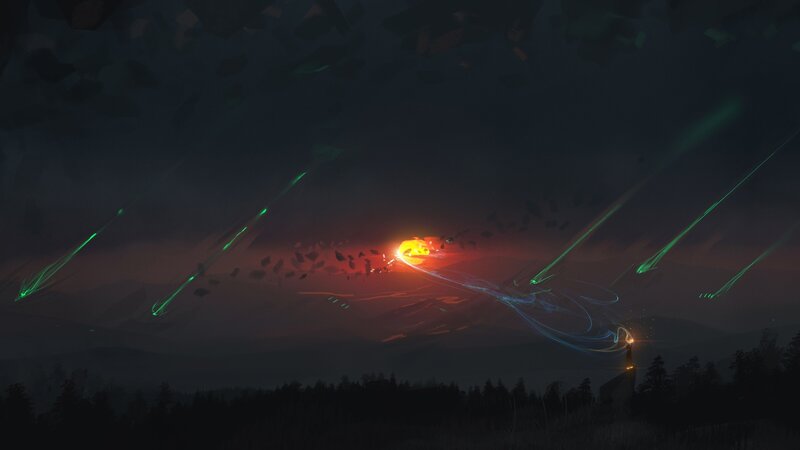 Meteor Shower over Forest — Green