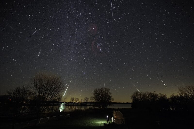 Meteor Shower over Lake — Black, Serene