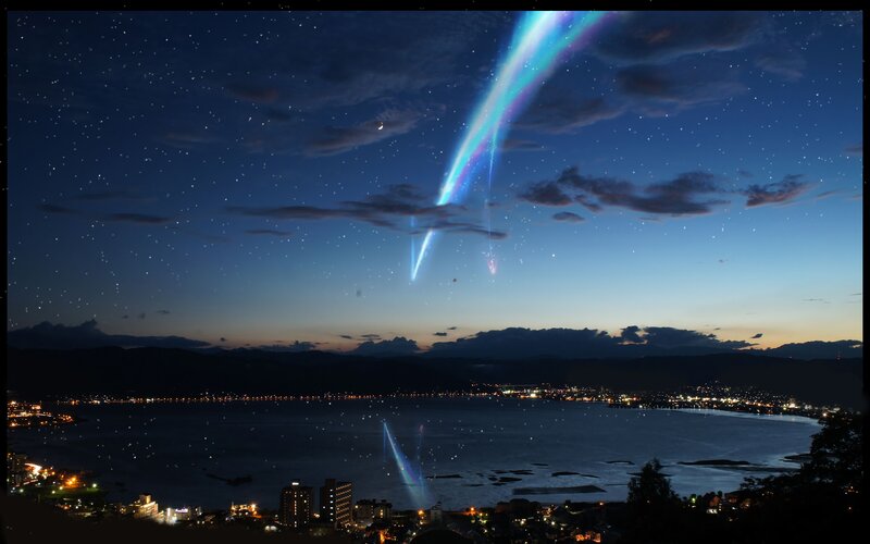 Meteor Shower over Lake — Blue, Dramatic