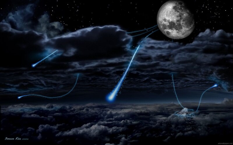 Meteor Shower over Moon