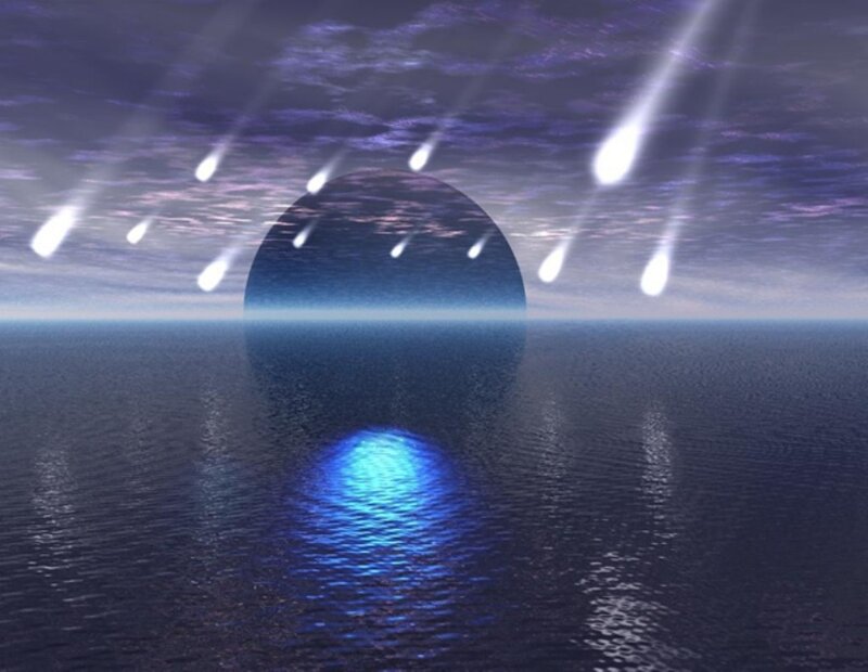 Meteor shower over ocean