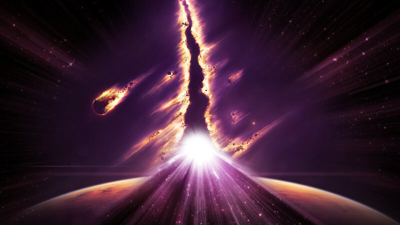Meteor Shower over Planet — Purple, Dramatic