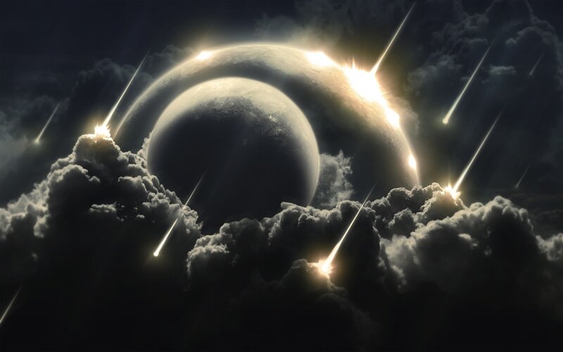 Meteor shower over planets