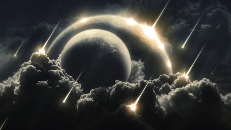 Meteor shower over planets