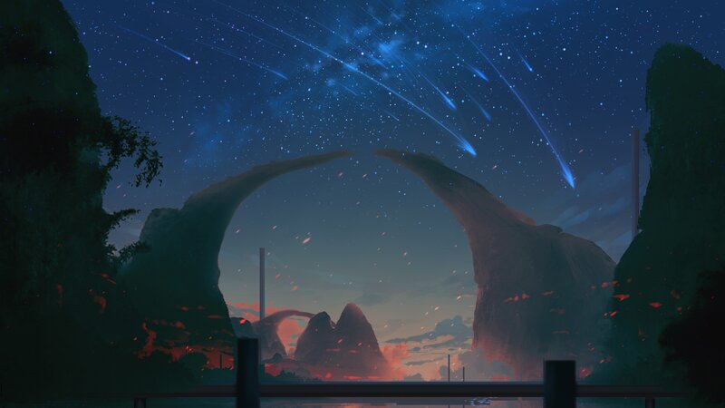 Meteor Shower over Rocks