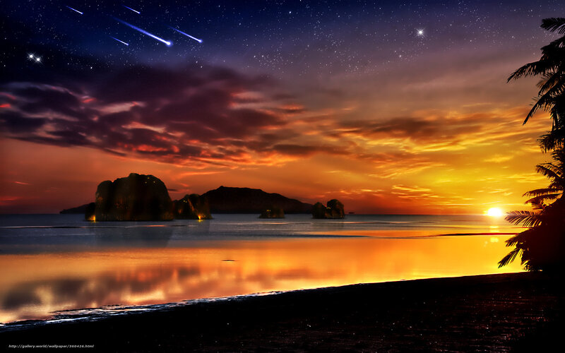 Meteor shower over tropical beach