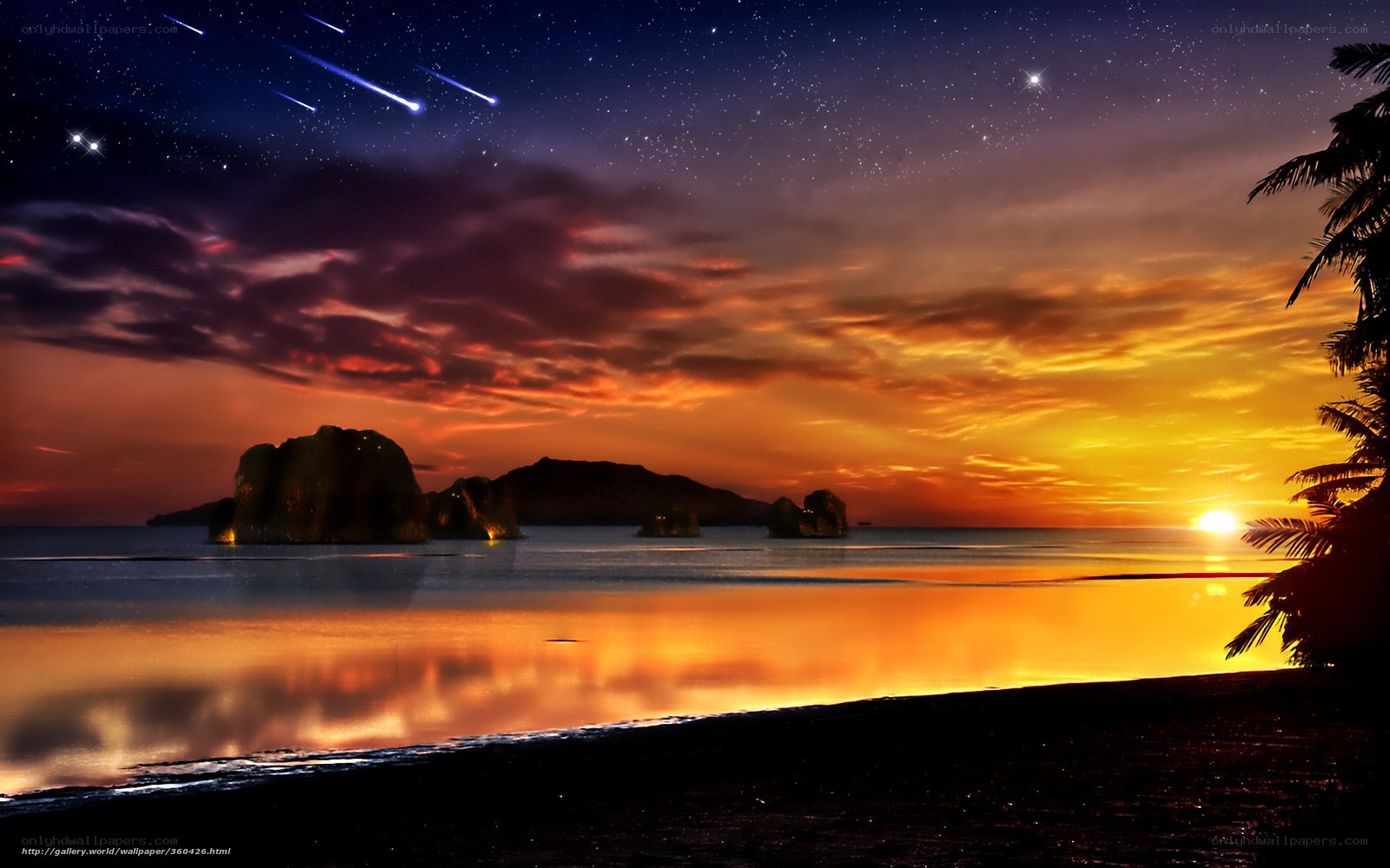 Meteor shower over tropical beach