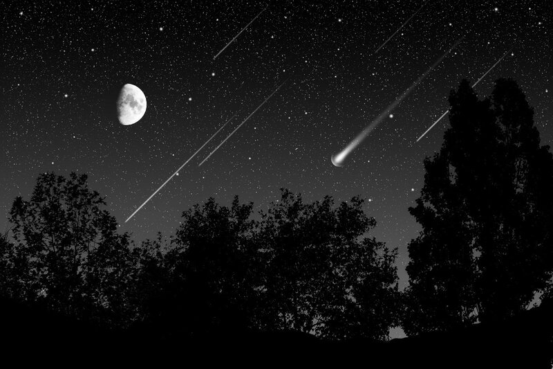 Meteor shower with moon