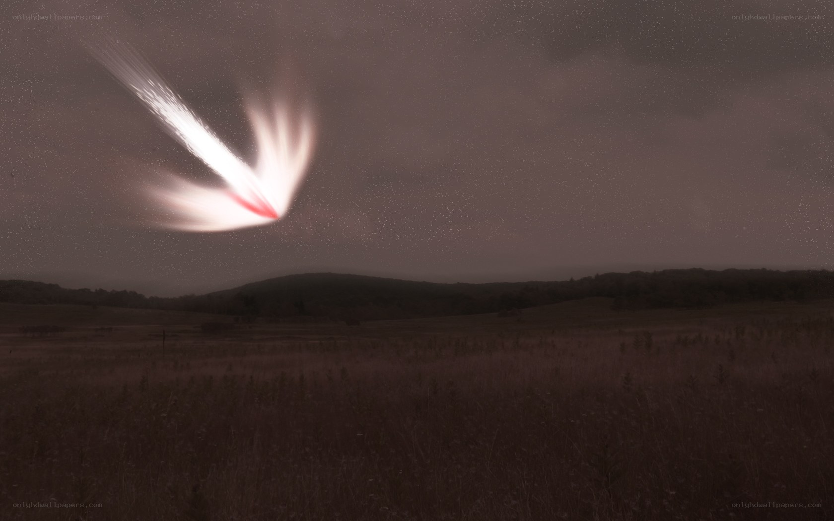 Meteor streaking across night sky