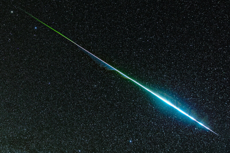 Meteor Streaking Across Sky — Black, Dramatic, Night, Photograph