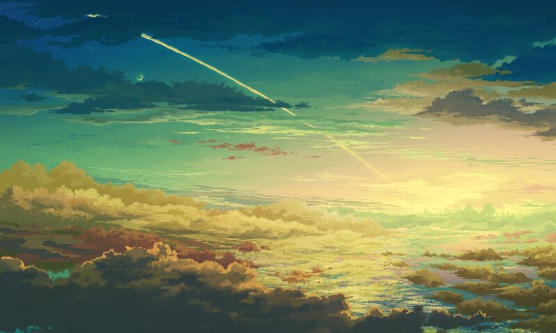 Meteor Streaking Across Sky — Green, Serene, Night