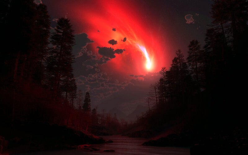 Meteor Streaking Across Sky — Red