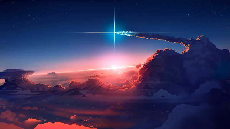 Meteor Streaking over Clouds — Blue, Dramatic