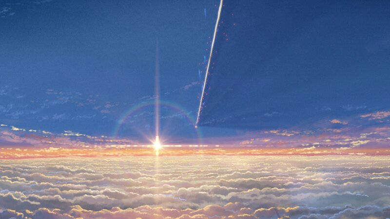 Meteor Streaking over Clouds — Blue, Serene, Sunset