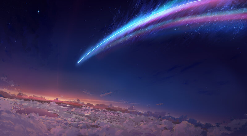 Meteor Streaking over Clouds — Blue, Serene